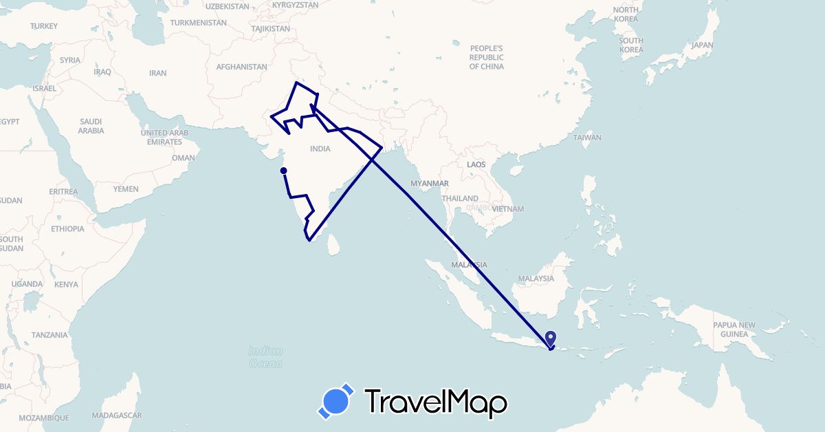 TravelMap itinerary: driving in Indonesia, India (Asia)