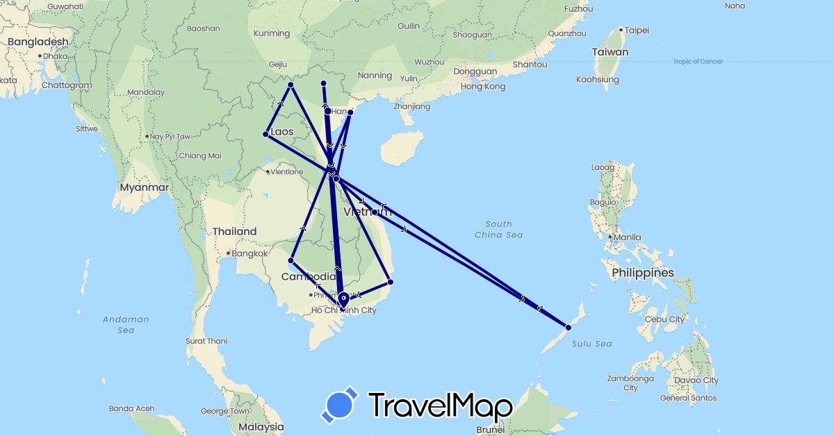 TravelMap itinerary: driving in Cambodia, Laos, Philippines, Vietnam (Asia)